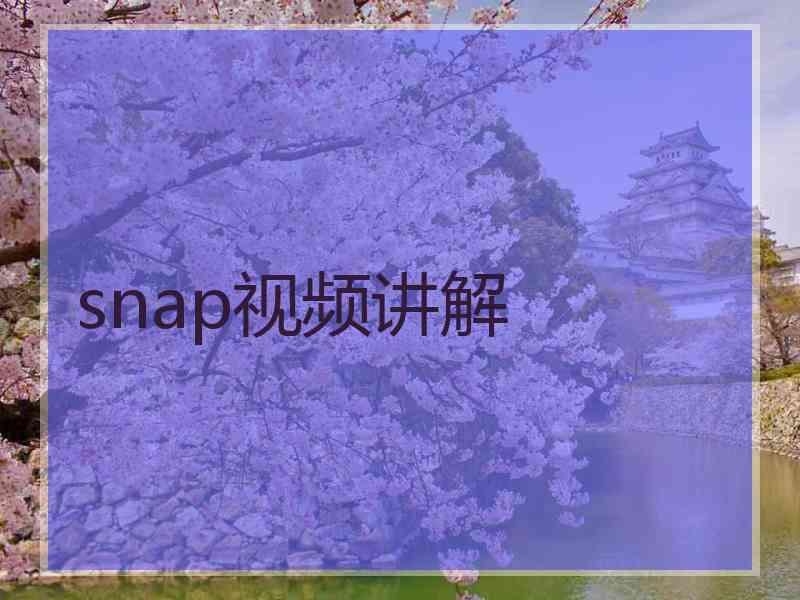 snap视频讲解