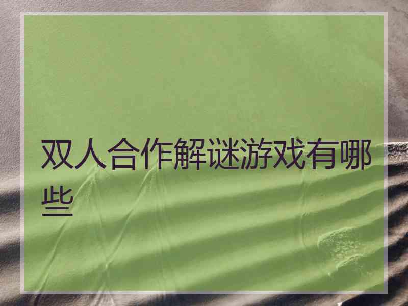 双人合作解谜游戏有哪些