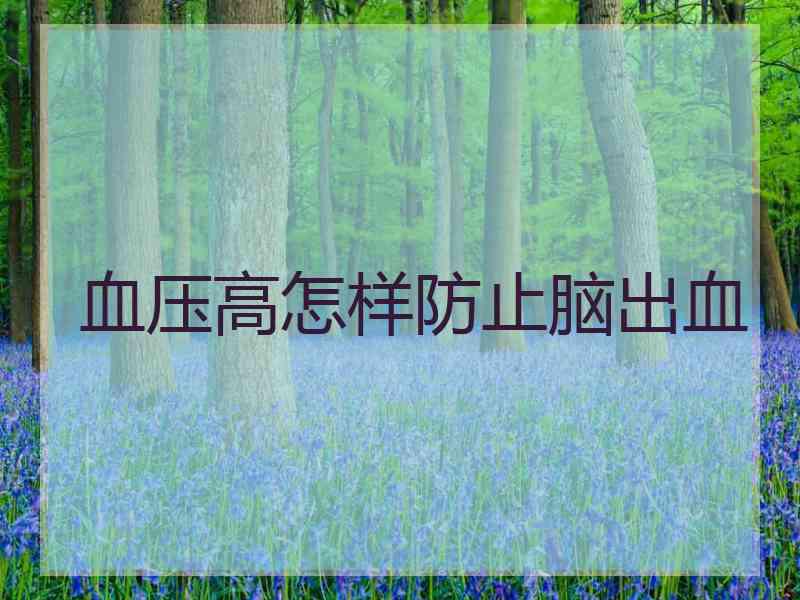 血压高怎样防止脑出血