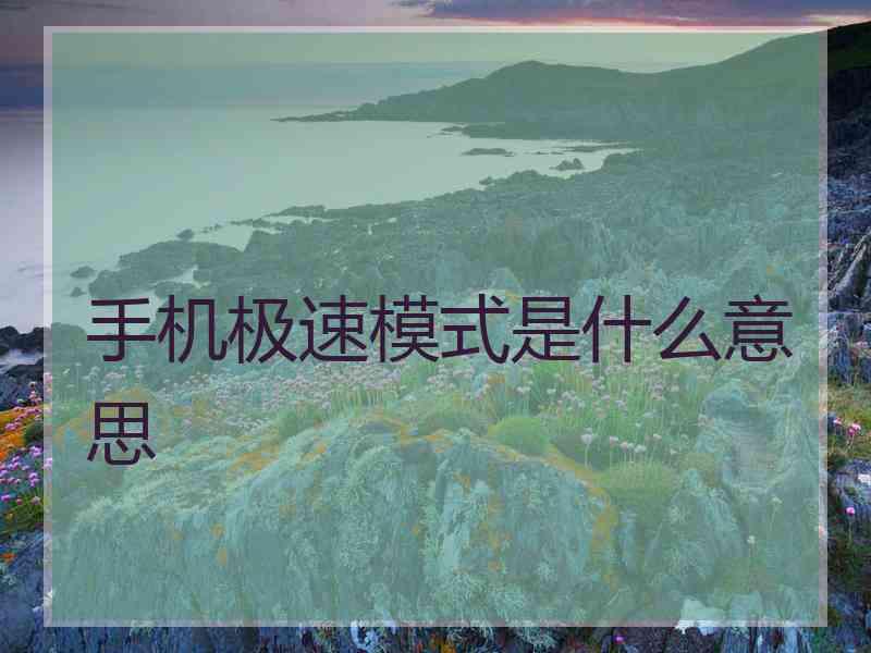 手机极速模式是什么意思