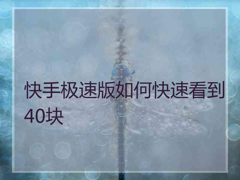 快手极速版如何快速看到40块